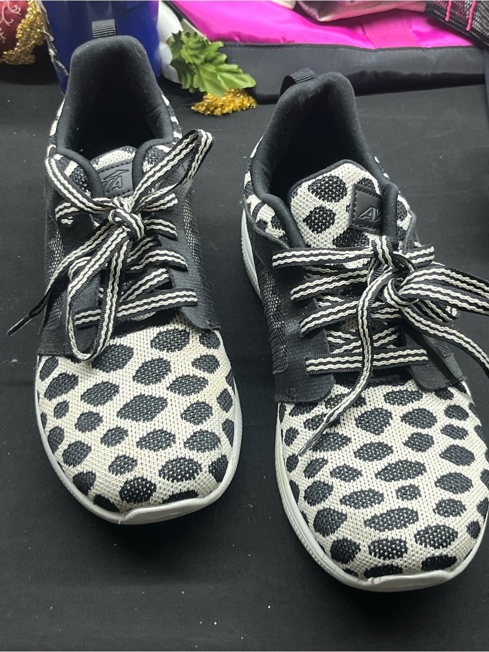 Avia Black and White Leopard Knit Kids Sneakers